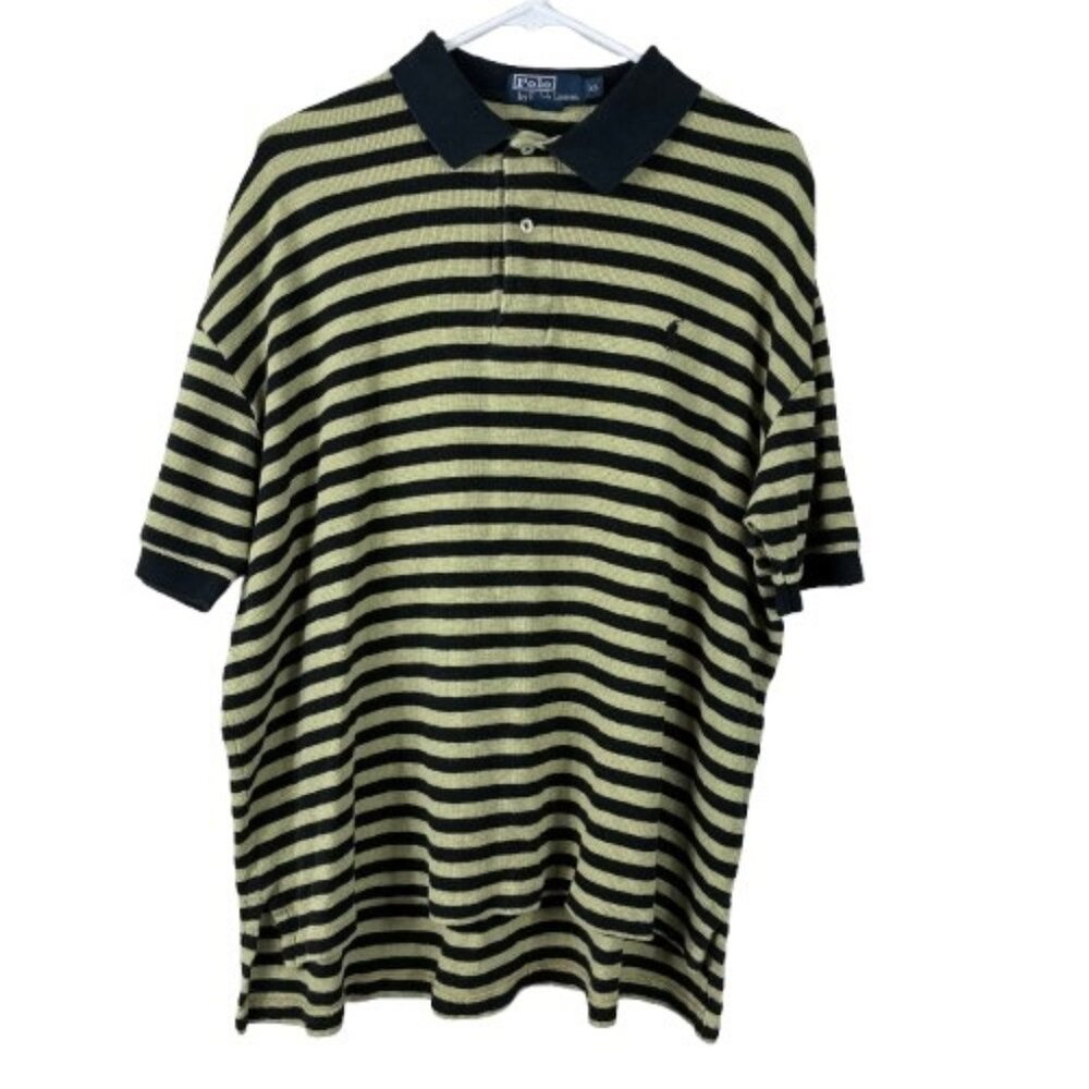 VTG Polo Ralph Lauren Striped Polo Top Green Black Size XL Preppy
